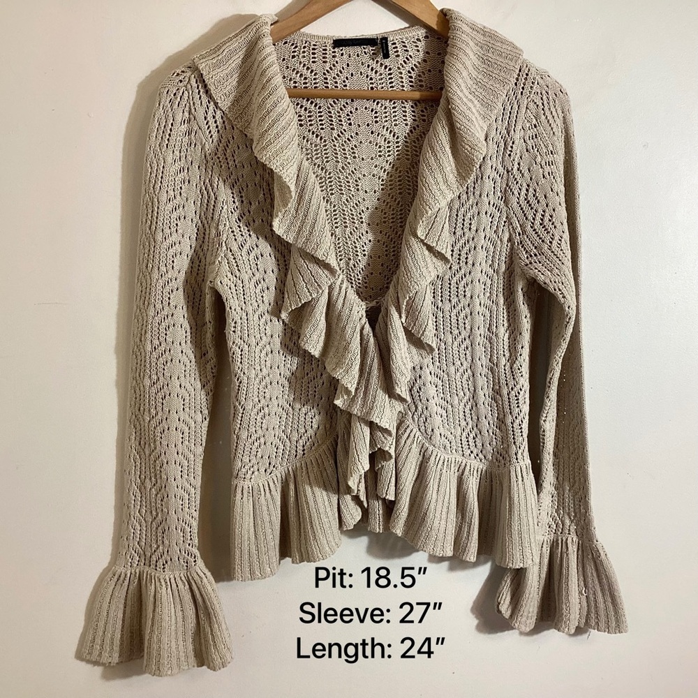 Y2K Vtg Open Knit Ruffle Fairy Cardigan Sz M - Picture 4 of 13